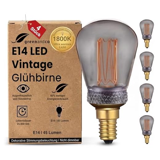 4x greenandco® Vintage Design LED Lampe zur Stimmungsbeleuchtung E14 ST45 Edison Glühbirne 2W 45lm 2000K smoke extra warmweiß 320° 230V flimmerfrei nicht dimmbar 2 Jahre Garantie