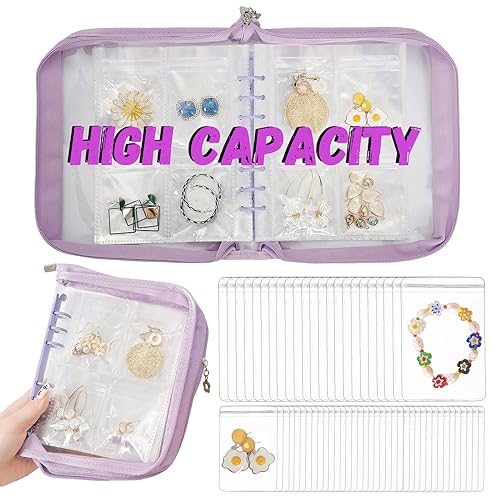 Image of AVELIO High Capacity Jewelry Organizer Travel Earring Organizer Case Transparent Jewelry Storage Book for Accesorios, Earring, Necklace, Ring, With pvc Jewelry Pouches Zipper Bags