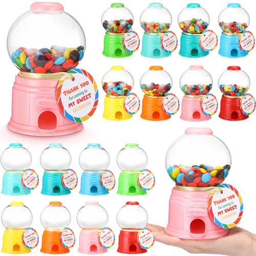 Foilswirl 8 Set Candy Theme Party Favors with 5 Inch Mini Candy Dispenser Thank You Cards Plastic Gumball Machines for Birthday Party Supplies Sweet Celebration Decorations
