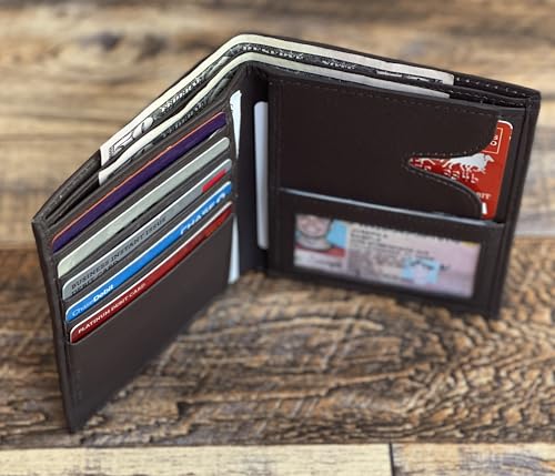 Bullz Genuine Leather Large European Hipster Bifold Credit Card Id Men's Wallet Slim Tall Passcase Billfold (Brown)2