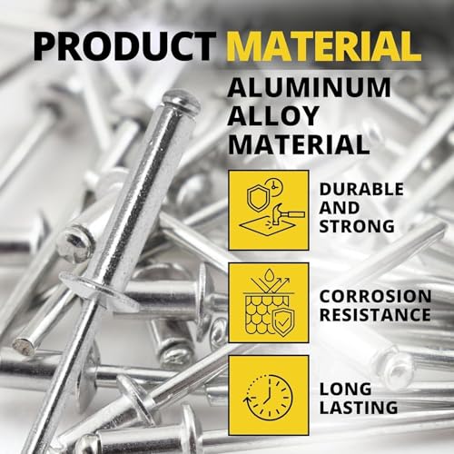 Image of 200PCS Large Flange Aluminum Pop Rivets 3 /16 inch X 3 /4 inch Body Blind Clenches Set for Sheet Steel Duct Work Aluminum Boat Clenches Long Pop Rivets Big Head Steel Mandrel Dome