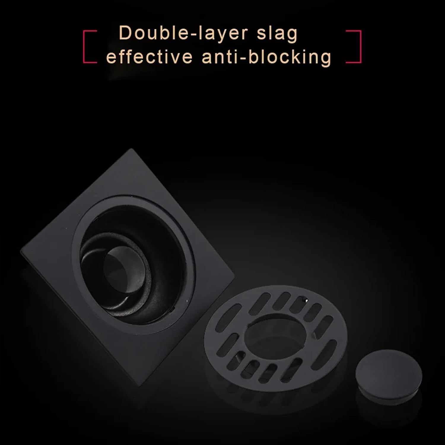 Black Bathroom Square Shower Drain Stainless Steel Floor Drain Trap Waste Grate Round Cover Hair Strainer(for Washing Machine)