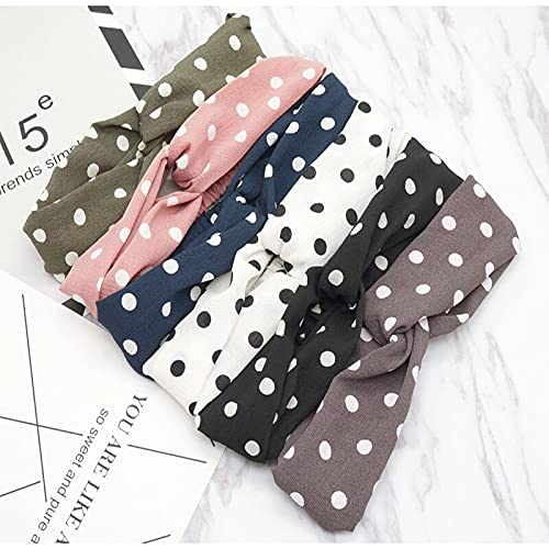 apsambr 6PCS Point Headband for Women Girls Cross Turban Headwear Bath Makeup Hair Band Accessories Round Dot Bandanas Hair Band-picture-15