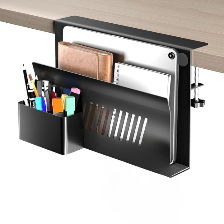 TARKAN Desk Side Storage Organizer, Under Desk Laptop Holder Clamp on 