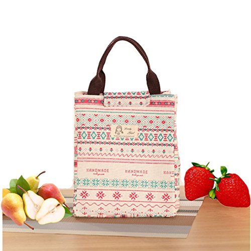 Yahead Lunch Bag Cute Reusable Portable Linen Cotton Insulated Lunch Bag Tote Lunch Soft Bento Cooler Carry Outdoor Picnic Food Bag (Flower) #TOP1