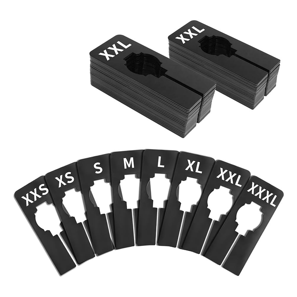 CTRLZS 40 PCS Closet Dividers, Writable and Reusable Closet Rack Dividers Hangers, Preprinted in 8 Sizes Black