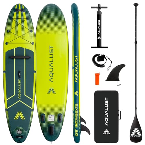 AQUALUST 10.6 iSUP Board Stand Up Paddle Set Surfboard aufblasbar 320cm SUP 150 KG Green (Boardset+Stechpaddel)