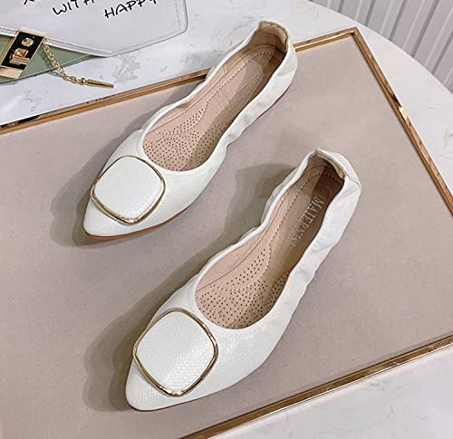 YHTootW Women's Wide Width Flat Shoes New Casual Pointed Toe Ballet Comfort Soft Slip Onloafer Shoes with Metal Buckle Breathable Mesh Slip-On Work Shoes3