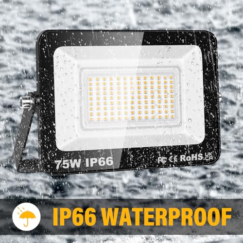 Willpower LED Security Lights Outdoor 75W 7500LM LED Floodlights IP66 Waterproof Warm White 3000K 85V-265V Wall Light for Garden Backyard Garage Back Door Yard Lawn Court Patio - Image 4