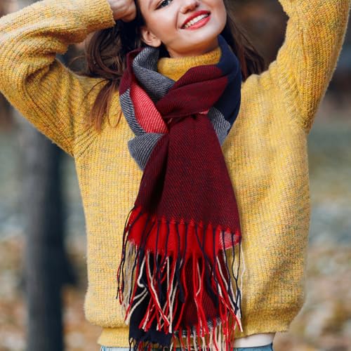 Plaid Oversized Scarf for Women Warm Blanket Shawl with Tassel Detail Cold Weather Accessory for Fall and Winter for Stylish Layering4