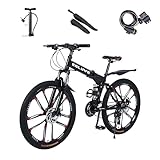 Esluve マウンテンバイク 26インチ 21段変速 折りたたみ自転車 ディスクブレーキ クロスバイク 泥よけ、空気入れ、ワイヤ錠のプレゼント付き 超高炭素鋼フレーム