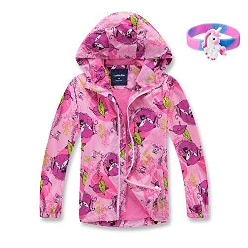 MGEOY Girls Rain Jackets Lightweight Waterproof Hooded Raincoats Windbreakers for Kids Pink 5/6