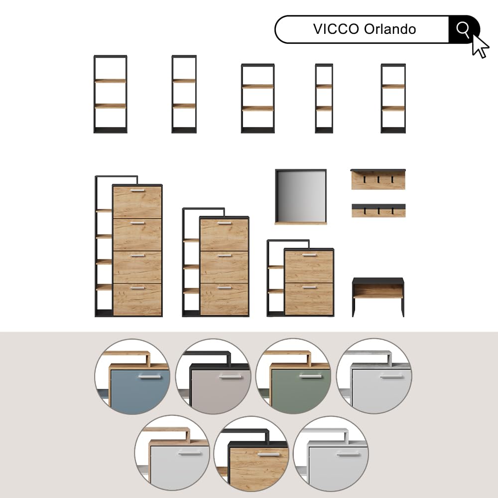 Vicco Estantería de pie Orlando, Antracita/Roble Dorado, 30 x 90.5 cm, con estantes Ajustables para un Uso Flexible