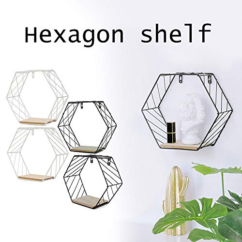 Splenssy Eenvoudige hexagon ijzer mesh wandtapijt huishoud-decoratie hanger zwart mesh L - Image 8