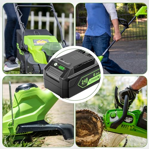 Image of 24V Battery Replacement for Greenworks: 24 Volt 6.0Ah for Greenworks 24V Lithium ion Lawn Mower Trimmer Weed Blower Battery MAX 29842 29852 LB24A020