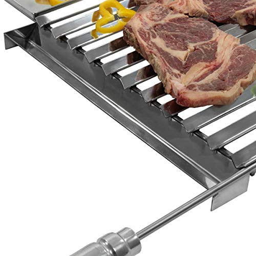 Grelha Inox Para Churrasco Com Coletor de Gordura E Chapa Auxiliar