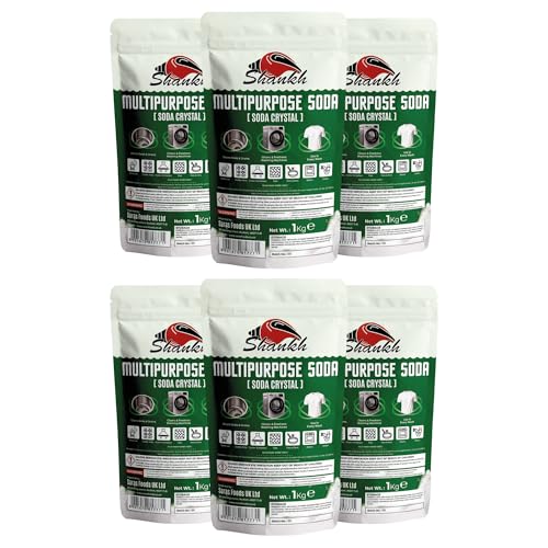 Shankh Soda Crystals 1kg (Pack of 6) | Multi-Purpose Washing Soda | Powerful Drain Unblocker Water Softener & Heavy-Duty Degreaser | Removes Stains Grease & Grime | Home & Kitchen Cleaning Essential