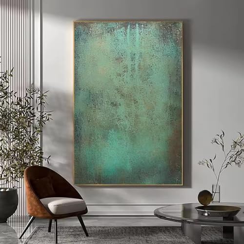Peinture abstraite verte grand format 60x80cm art mural texture Wabi Sabi décoration moderne