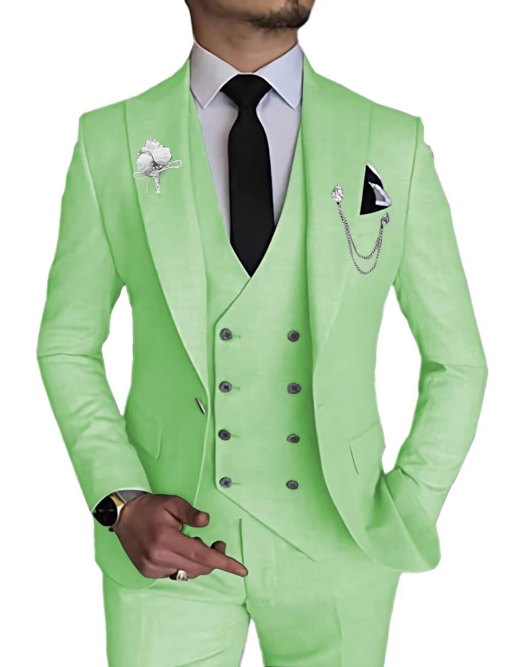 Mens 3 Piece Suit Slim Fit One Button Double Breasted Blazer Vest Pants Set Prom Suits for Men Wedding