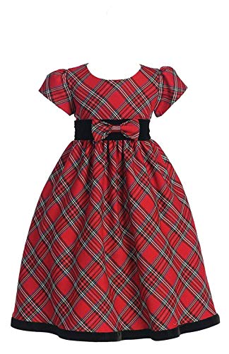 Plaid Holiday/Christmas Girls Dress with Velvet Trim