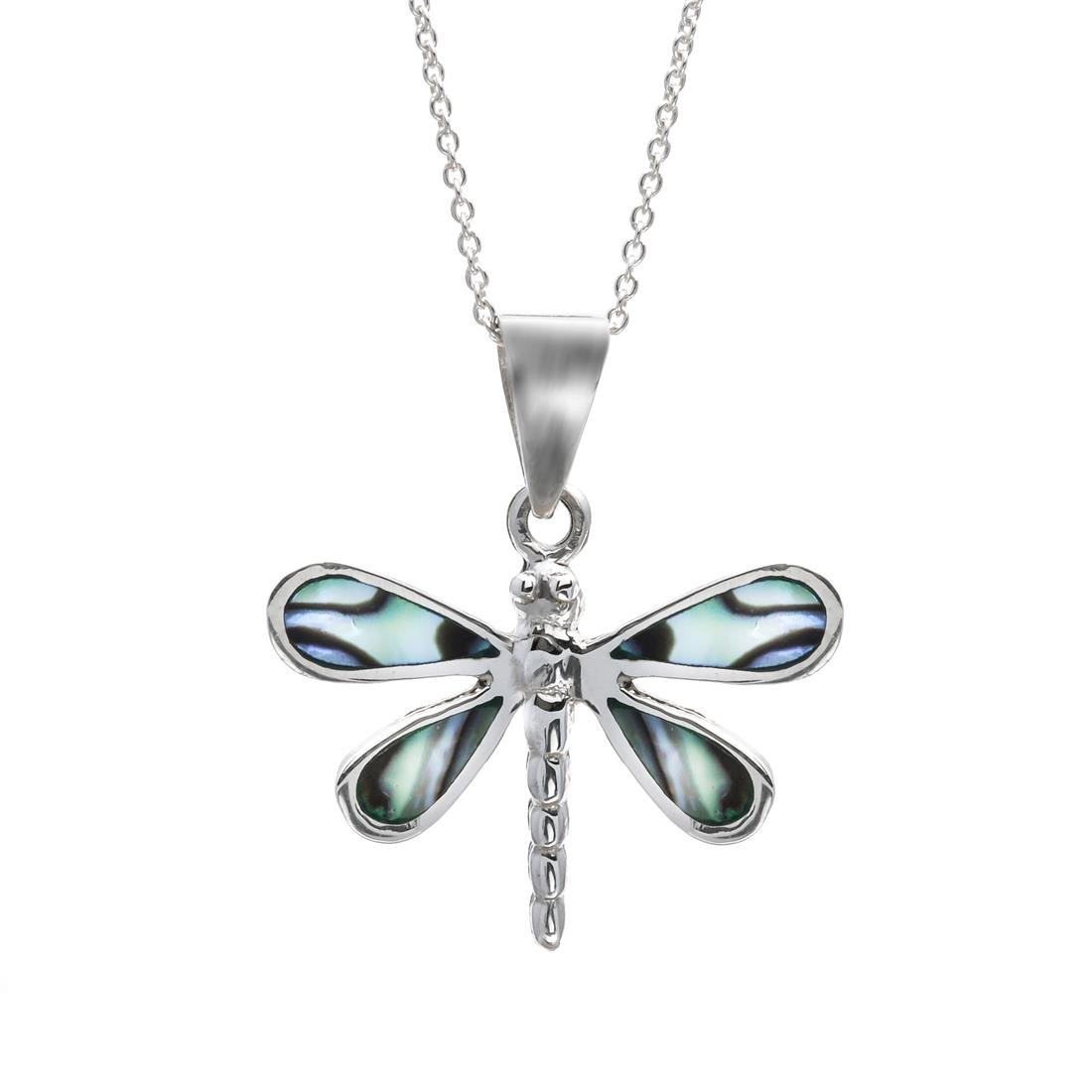 Silverly Großer Libellenanhänger aus 925er Sterlingsilber mit Abalone-Inlay | Farbwechselnde Paua-Muschelkette für Damen | Farbenfroher Insektenschmuck | Boho-Design im Natur-Stil