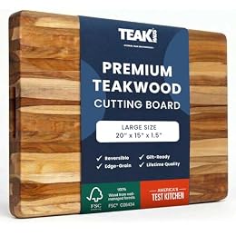 Teakhaus Cutting Board - Large (L) Teak Wood Cutting Board 20”L x 15”W x 1.5” Thick - Sustainably Harvested and FSC Certified - Knife Friendly with Natural Oil Finish