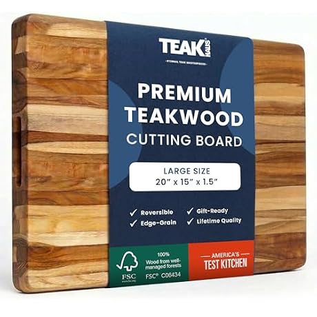 Teakhaus Cutting Board - Large (L) Teak Wood Cutting Board 20”L x 15”W x 1.5” Thick - Sustainably Harvested and FSC Certified - Knife Friendly with Natural Oil Finish