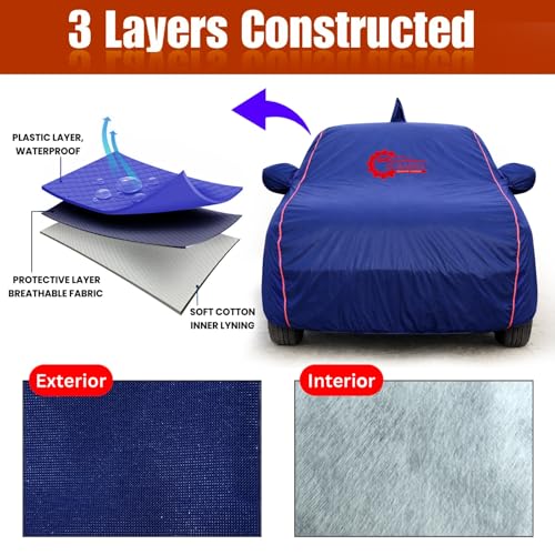 Image of 100% Waterproof Car Cover for Chevrolet Sail Sedan | All-Weather, Dustproof & UV Protection | Heavy-Duty 3-Layer Fabric | Custom Fit with Mirror & Antenna Pocket | Navy Blue