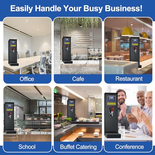 Image of Hot Water Dispenser Commercial Water Boiler Countertop Hot Water Machine Stainless Steel Step-heating Temperature Control 86-212F for Boba Tea Coffee Office Restaurant 1600W, 30L(8GAL) /Hour, Black