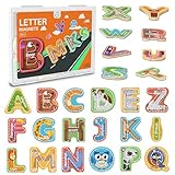 Ancistro Magnetic Letter, Thickened Wooden ABC Alphabet Fridge Magnets for Toddlers 1-3, Large Cute Animal Magnet Learning Toys Set for Kids Ages 2 4 5 Years Old Preschool Learning (Multicoloured)