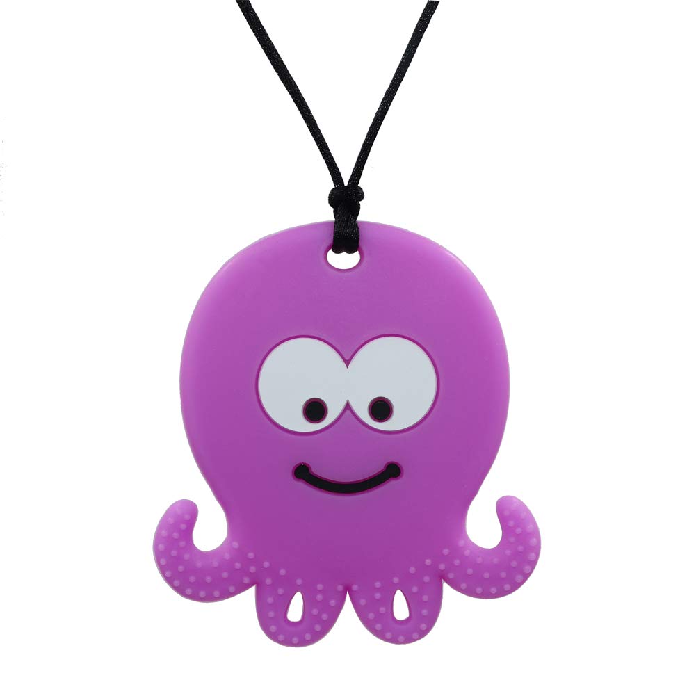 Sensory Oral Motor Aide Chewy Necklace, Silicone Octopus Pendant Jewelry for Kids with Autism or Special Needs - Chewable Fidget Toys Calms Baby and Reduces Biting/Chewing/Fidgeting