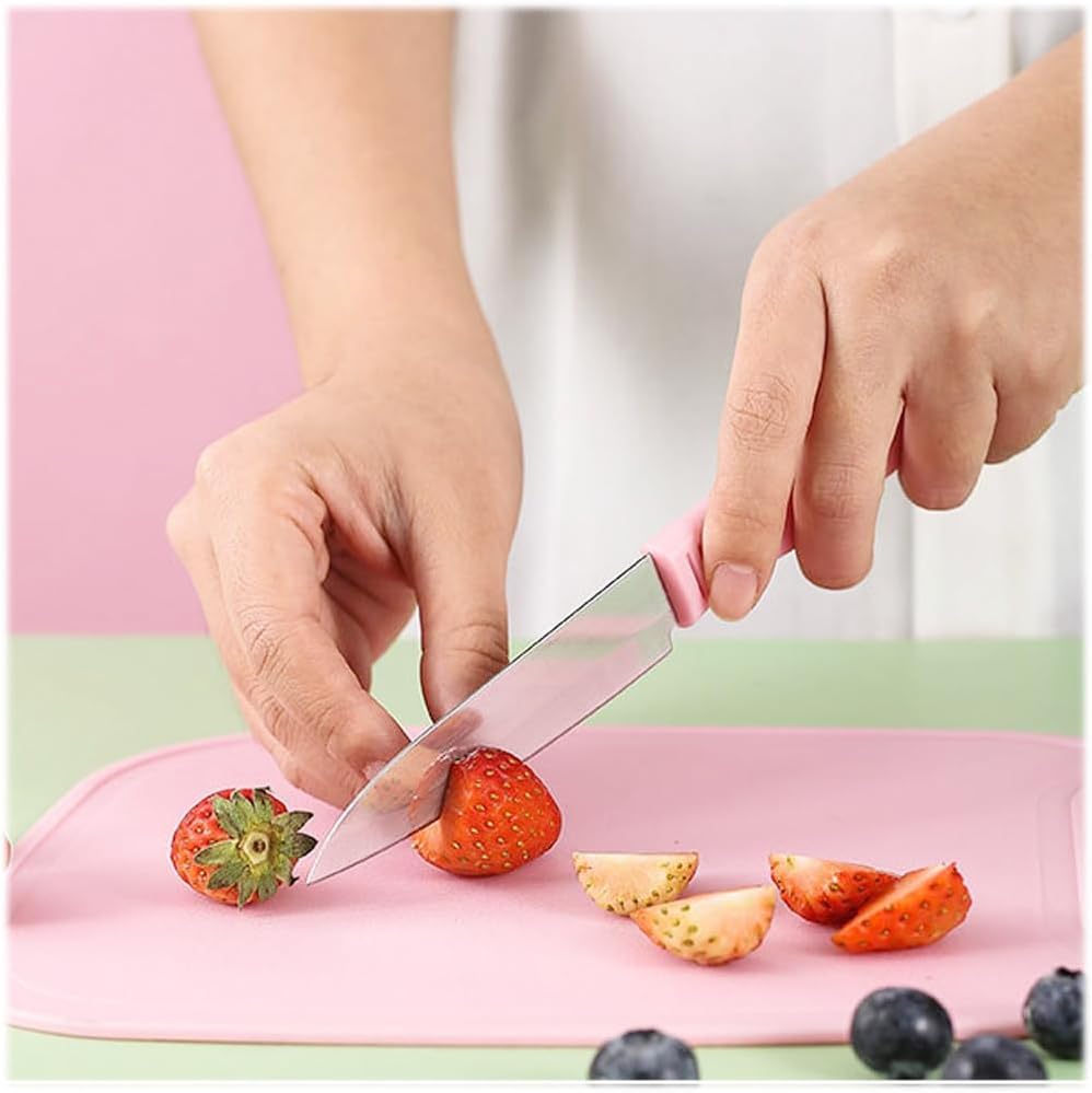 Mini Travel Cutting Board Set, 4 Pcs Portable Mini Camping Plastic Cutting Board & Knife, Fruits & Vegetable Peeler Scissors(Pink) - Image 2