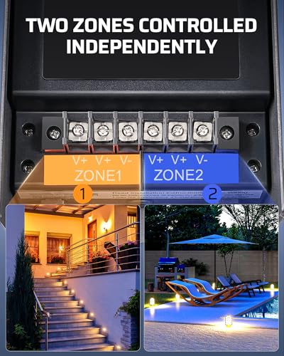 Image of DEWENWILS 200W Low Voltage Landscape Transformer with 2 Zones, 120V AC to 15V DC, Low Voltage Transformer with LED Screen, Photocell Sensor & Timer, Outdoor Metal Shell for Spotlight Steplight