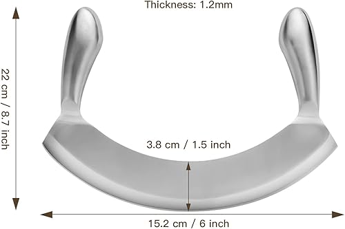 Miniatura 4 de Cuchillo Mezzaluna de acero inoxidable de 8.7 pulgadas, picador de ensalada, cortador de pizza, cuchillo basculante de hoja curvada, hoja afilada,