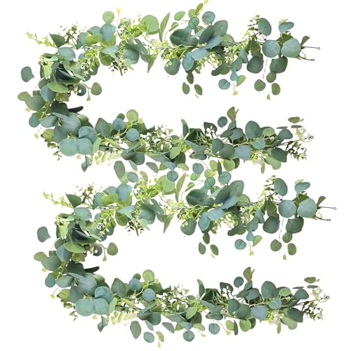 2 Pcs Artificial Garland 70.87inch(180cm) Artificial Eucalyptus Garland,Ivy Artificia,Hanging Plant, For Wedding, Party, Autumn Decorations, Dining Table, Staircase, Yard Decoration