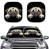 JUDENTIDOS Funny Pug Windshield Sun Shade Accessories Interior 2 Pieces Foldable Front Window Sunshade Sun Visor Protector Block UV Rays Keep Vehicle Cool