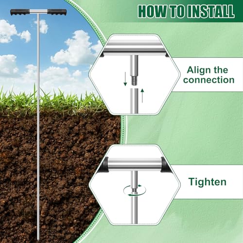 Anglekai 32-48 Inches Soil Probe Rod, Heavy Duty Metal Ground Probe Rod with Insulated T-Handle/Gloves for Locating Underground Pipe/Gardening/Soil Compaction by Anglekai - Image 2