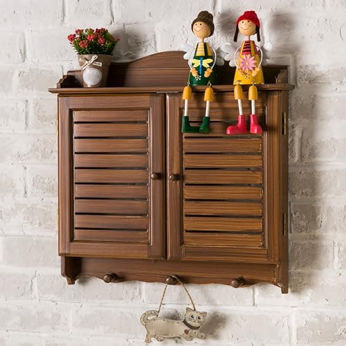 Decorative Electrical Panel Cover, Retro Meter Switch Box, Wooden Hide Breaker Box Cover, with Hooks and Handles, Flip-top Cabinet Doors Design(Brown,46 * 32cm/18.1 * 12.6in)