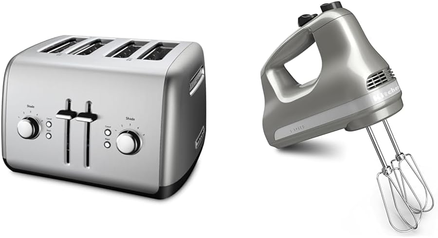 KitchenAid 4-Slice Toaster and 5-Speed Hand Mixer Bundle - KMT4115 and KHM512, Contour Silver