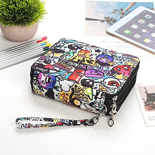 Image of 72 Slots Pencil Case Organizer w /Removal Handle Strap | 3-Layer Zipped Pencils Box Large for Colored Pencils Watercolor Pencils for Office and Travel for Artist