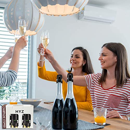 Hyz Champagne Bottle Stoppers 2-Pack Black, Stainless Steel Sparkling Wine Stopper With Pure Silicone Air Tight Seal - Professional Wine Saver For Champagne，Prosecco And Cava #TOP5
