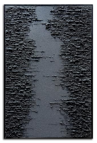 Framed Black Canvas Wall Art, Modern Abstract Oil Paintings, Relief