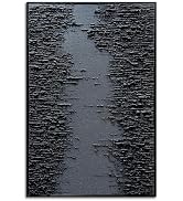 Framed Black Canvas Wall Art, Modern Abstract Oil Paintings, Relief Texture Wall Art for Living R...