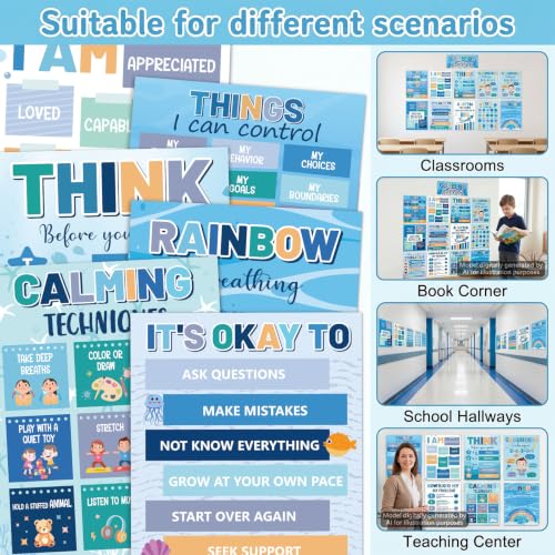 gisgfim 13Pcs Ocean Calming Corner Classroom Poster Ocean Calm Down Corner Feeling Chart Mental Health Poster Educational Therapy Emotion Coping Skills for Classroom Wall Decoration - Image 6