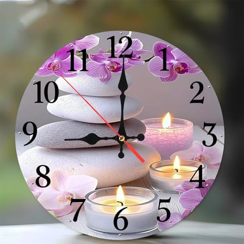 Jinmer 15 cm Reloj de Pared Vela de Piedra de orquídea, Redondo Silencioso Sin tictac Baterías Relojes, Moderno Madera Reloj de Pared para Cocina/Dormitorio Salon Comedor