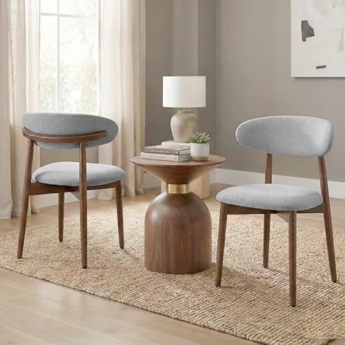 Image of Dining Room Chairs Set of 2, Upholstered Farmhouse Dining Chairs, Modern Fabric Kitchen Chairs with Solid Wood Leg,Light Grey