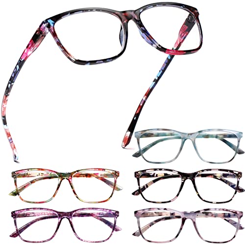 Image of Henotin 6 Pack Ladies Reading Glasses Blue Light Blocking Spring Hinge Readers Anti Eyestrain Computer Eyeglasses (Multicolor-2, 1.25, multiplier x)