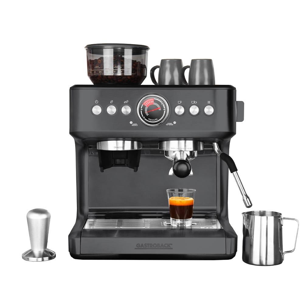 GASTROBACK Espresso Siebträgermaschine mit Mahlwerk - 42627 Advanceded Urban Duo - Barista Kaffeemaschine mit Milchschäumer - Espressomaschine mit 30 Mahlgradeinstellung