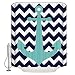 Sea Secret Navy Blue Chevron with Nautical Anchor Waterproof Bathroom Shower Curtain 60"(w) x 72(h)" inches