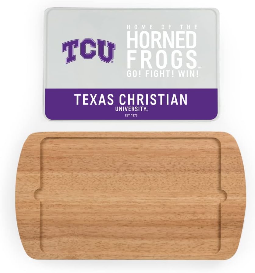 PICNIC TIME NCAA Billboard Glass Top Cheese Board, Serving Platter, Cheese Boards Charcuterie Boards, (Parawood)